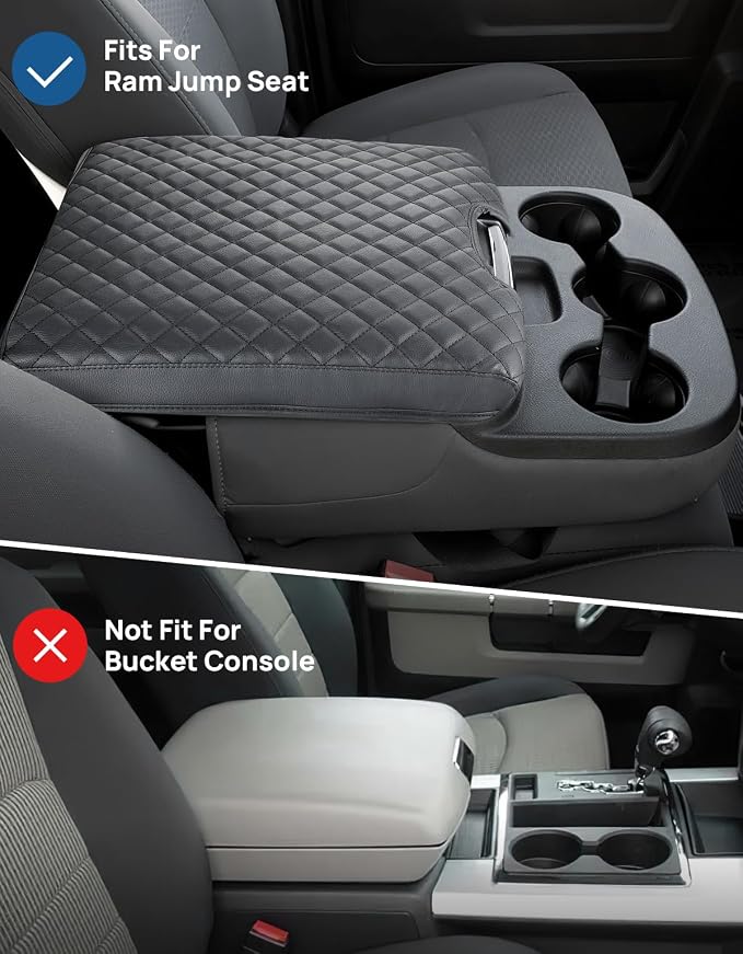 JOYTUTUS Center Console Cover Compatible with 2013-2018 Ram 1500 & 2013-2026 Ram 2500/3500/1500 Classic Model Jump Seat Console, Leather Arm Rest Armrest Cover for Car, Middle Console Cover Lid
