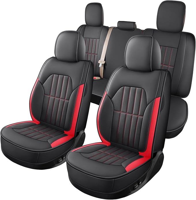 Truckiipa Seat Covers for Dodge Ram 1500 Full Set, Full Coverage Waterproof Leather Protectors Pickup Truck Accessories, Custom Fit for 2002-2026 Ram 1500 2500 3500 Crew Mega Cab, Red