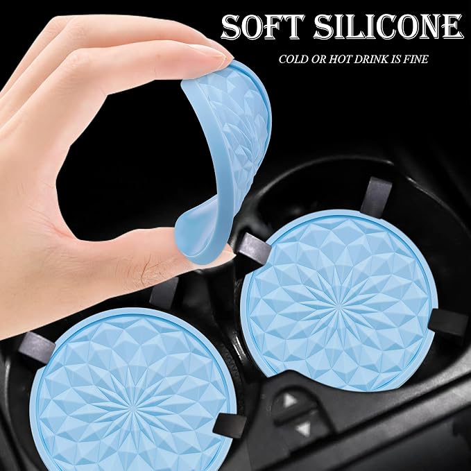 2 Pack Silicone Car Cup Holder Coaster – 2.75 Inch Non-Slip Drink Mat, Universal Fit for Most Vehicles – Cute & Functional Auto Accessories (Light Blue)