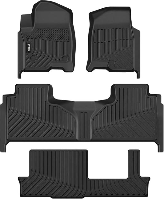 VIWIK Floor Mats for Chevrolet Chevy Tahoe 2021 2022-2026 8 Seat Bench, All Weather Custom Car Mats Full Set 1st/2nd/3rd Row Front & Rear, Automotive Floor Liners TPE Black Odorless Waterproof
