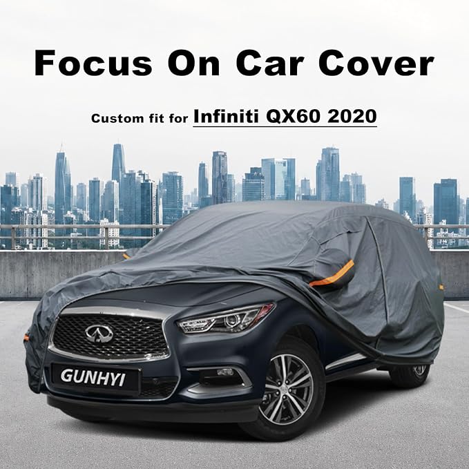 GUNHYI Premium Car Cover Custom Fit Infiniti QX60 (2013-2026), 16 Layers Heavy Duty Car Cover Waterproof All Weather with Zipper Door for Sun Rain Snow Dust Uv Protection