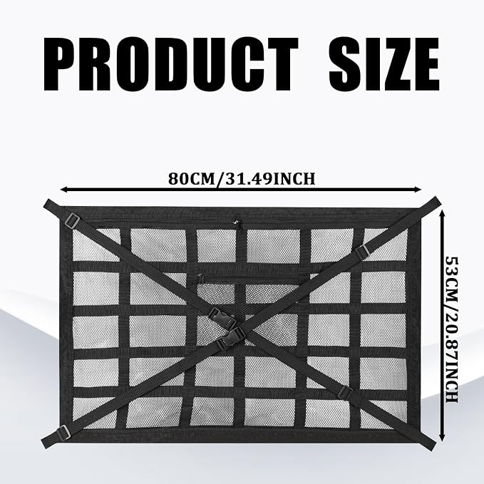 Car Ceiling Cargo Net for Pickup Truck Bed 31.5"x21.6" Double-Layer Mesh Roof Storage Organizer with Adjustable D-Buckle, Universal Overhead Net for SUV Van Camping Travel Road Trip Essentials