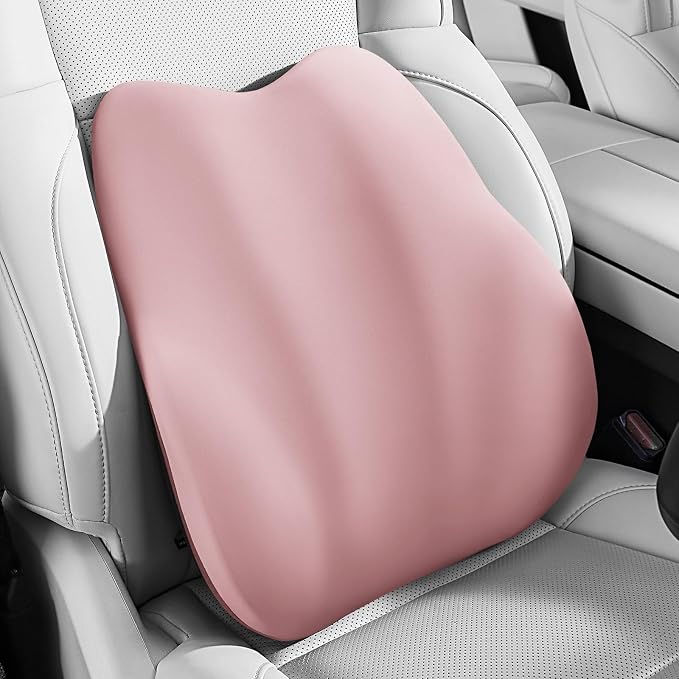BEBAS Lumbar Support Pillow for Car, Memory Foam Back Cushion for Driving, Ergonomic Lumbar Pillow for Pain Relief, Comfort Lower Back Support for Office Chairs, Car Seat, Wheelchair -Pink
