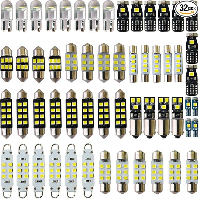 Yoper LED Bulbs Light Car Kit Set, White, 57 Pieces | Ba9s T5 T10 Sizes, 28mm 31mm 36mm 42mm 44mm Festoon, Interior Dome Map Trunk Door Courtesy Vanity, License Plate Replacement