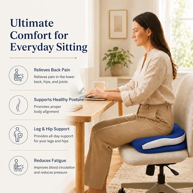 Memory Foam Seat Car Computer Desk Chair Cushion，Cushion For Tailbone Pain Relief Cushion Office Chair Butt Pillow Seat Cushions For Office Chairs Wheelchair Cushion For Long Sitting Back Pain Blue | Suitable for prolonged sitting, relieves tailbone pa...