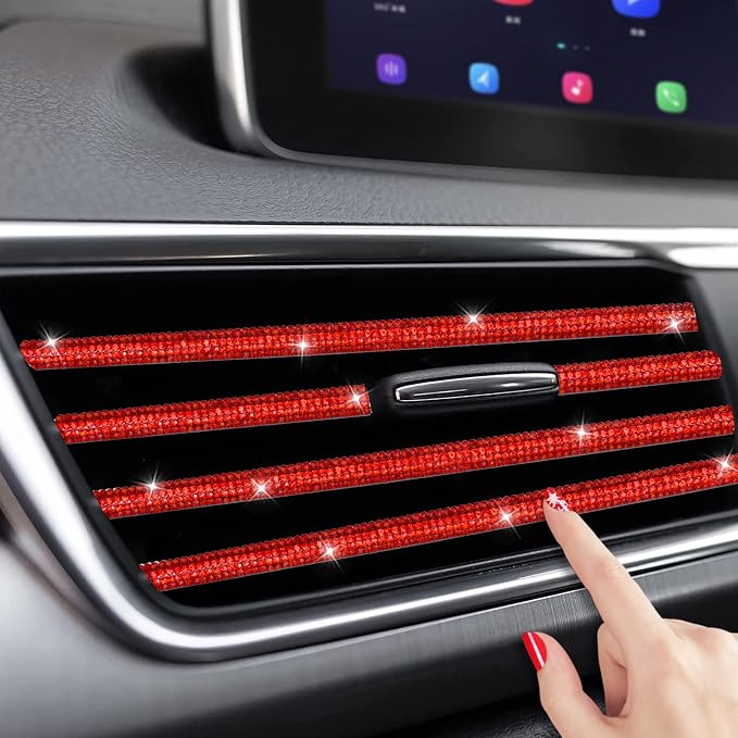 INSAUTO Bling Car Accessories for Women, Bling Car Vent Outlet Trim,10pcs Diamond Car Air Conditioner Decoration Strips(Red)