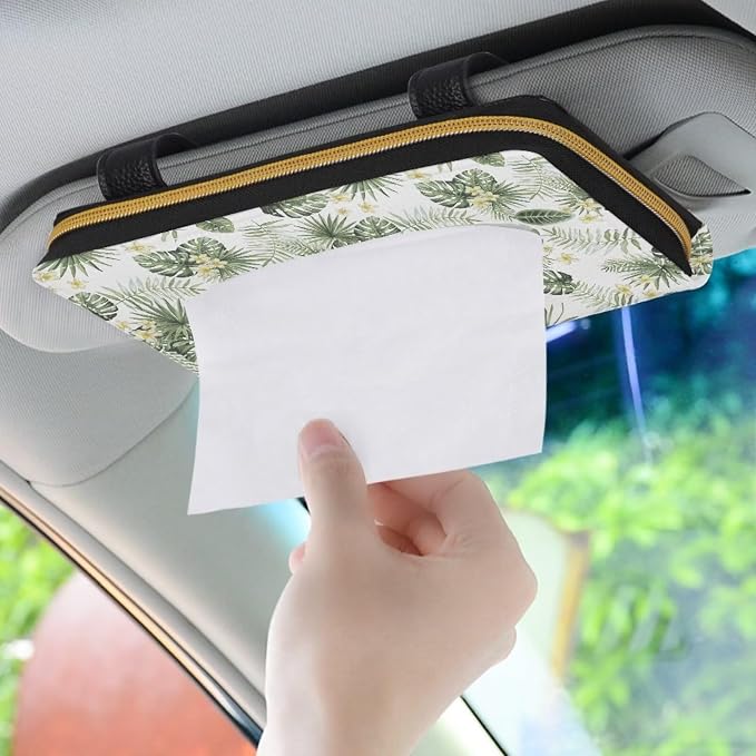 Green Palm Leaves Sun Visor Napkin Holder PU Leahter Car Visor Tissue Box Mask Holder for Car Durable Car Accessories