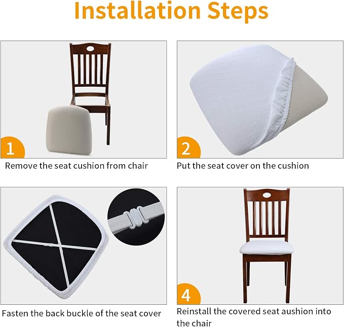 Fuloon Stretch Chair Seat Covers 4 PCS, Removable Washable Dining Chair Covers Anti-Dust Dining Room Seat Cushion Slipcovers (4, White)