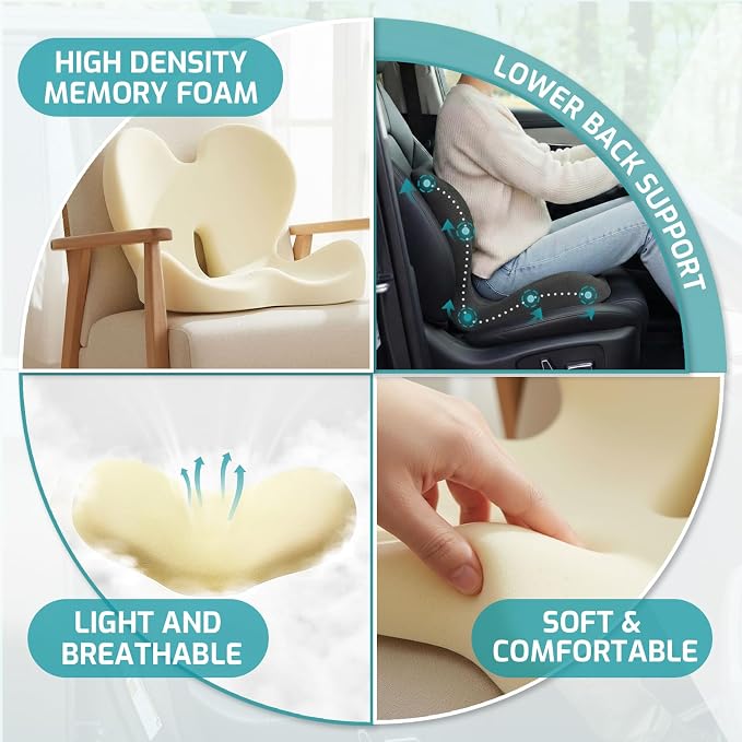 Trucker Seat Cushion, Thick Car Seat Cushions with Lumbar Support Pillow, Ergonomic L-Shaped Orthopedic Memory Foam for Long Driving Lower Back Pain Sciatica Relief, Gift for Drivers (Black+ Gray)