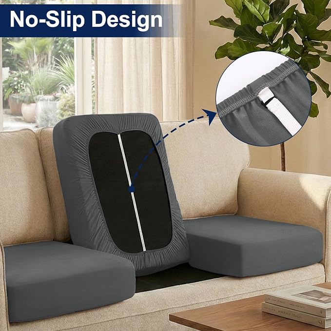 Smiry Waterproof Patio Cushion Covers, Stretch Outdoor Couch Slipcovers Replacement Washable Furniture Protector Sofa Chair Seat Cover for Dogs and Pets (4 Pcs, Dark Grey)