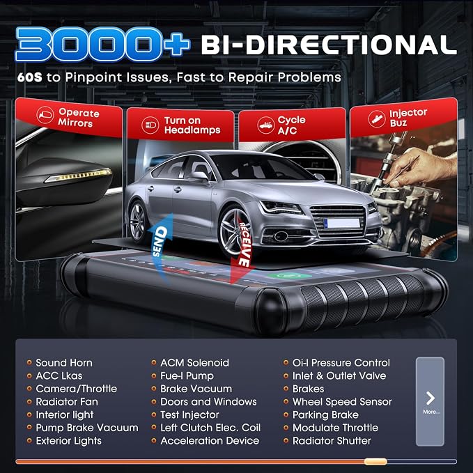 Autel Scanner MaxiCOM MK900BT: 2026 8in MK900-BT V2.0 Bidirectional Scan Tool, 33ft BT Ver. of MK900 MX900 MK808S MK808BT PRO MX808S MK808Z, 40+ Service, 3K+ Active Tests, DOIP CANFD, All System, FCA