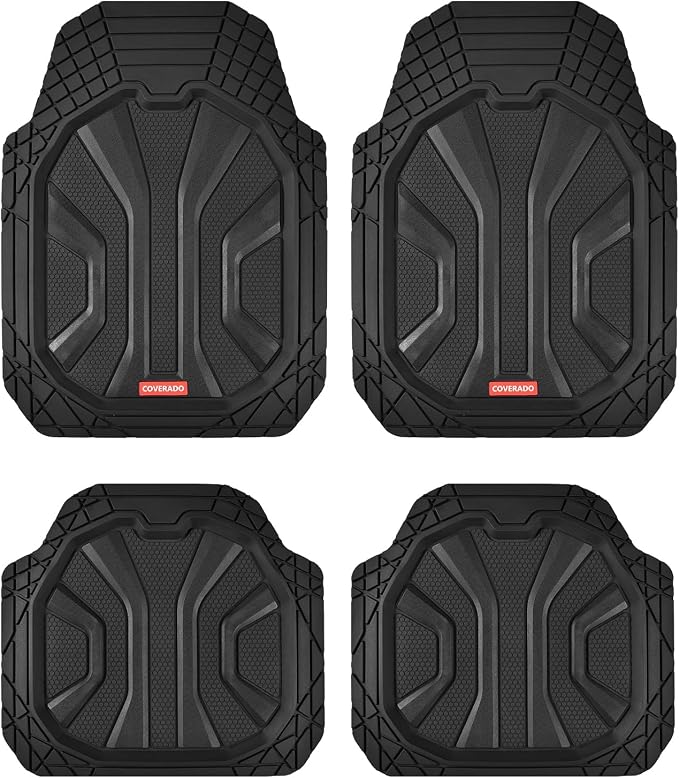 Coverado Car Floor Mats for Cars, Waterproof Car Mats All Weather Truck Floor Mats for SUV, Automotive Heavy Duty Floor Mat Full Set Universal Trim to Fit Car Mats for Cars SUV Truck (4 Pcs,Black)