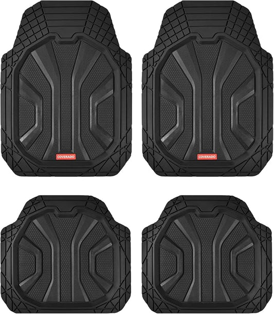 Coverado Car Floor Mats for Cars, Waterproof Car Mats All Weather Truck Floor Mats for SUV, Automotive Heavy Duty Floor Mat Full Set Universal Trim to Fit Car Mats for Cars SUV Truck (4 Pcs,Black)