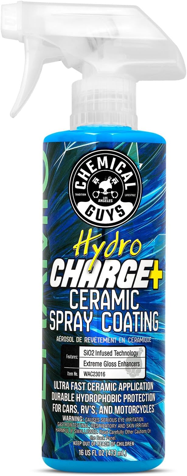 Chemical Guys WAC23016 HydroCharge High-Gloss Hydrophobic SI02 Ceramic Spray Coating (Works on Car, Truck, SUV, RV, Boat and Motorcycle Paint), 16 fl. oz, Blue | Ceramic spray coating adds high gloss, slickness and hydrophobic water beading on paint, g...