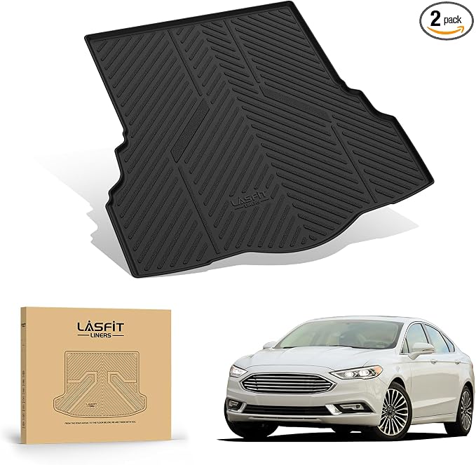 LASFIT Trunk Mat for Ford Fusion 2013-2020 (Only Fit Gasoline Not Fit Hybrid & PHEV) All Weather TPE Mats Custom Fit Cargo Mats for Ford Fusion Car Mats and Cargo Liner, Black