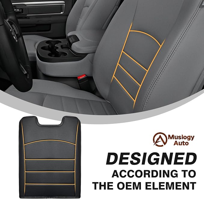 Muslogy Center Console Armrest Cover Fit for Dodge Ram 1500 2013-2018 & 2013-2026 Ram 2500/3500 Accessories, Comfort Armrest Pad Console Lid Cushion Vegan Leather Regular Thick(Jump Seat ONLY)