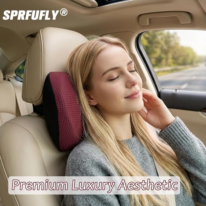 Super Versatile Car Headrest Pillow, Soft Car Pillow for Neck Pain Relief | Adjustable Strap, 100% Memory Foam & Breathable Removable Cover, Ergonomic Design - Travel Car Neck Pillow(Wine-Red, 1PC)
