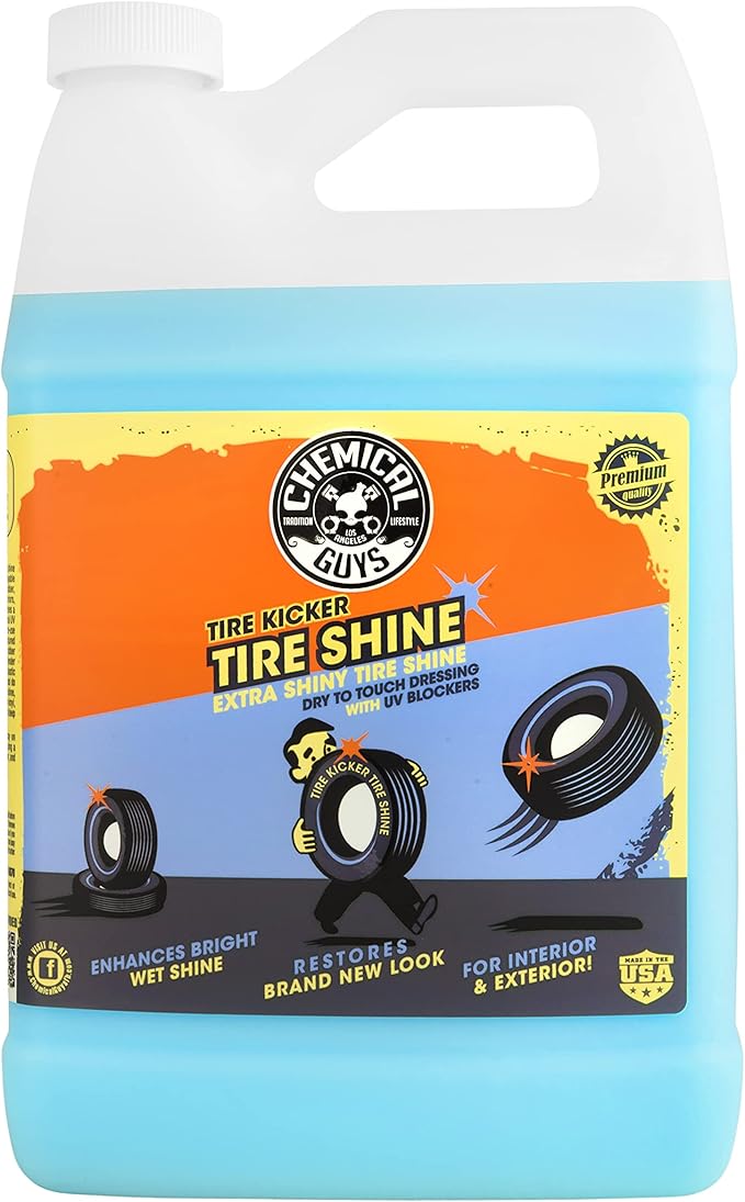 Chemical Guys, Tire Kicker Extra Glossy Tire Shine for Rubber, 1 Gallon | Sprayable dressing revives a deep wet look on tires, trim and bumpers, dries to the touch with no greasy sling