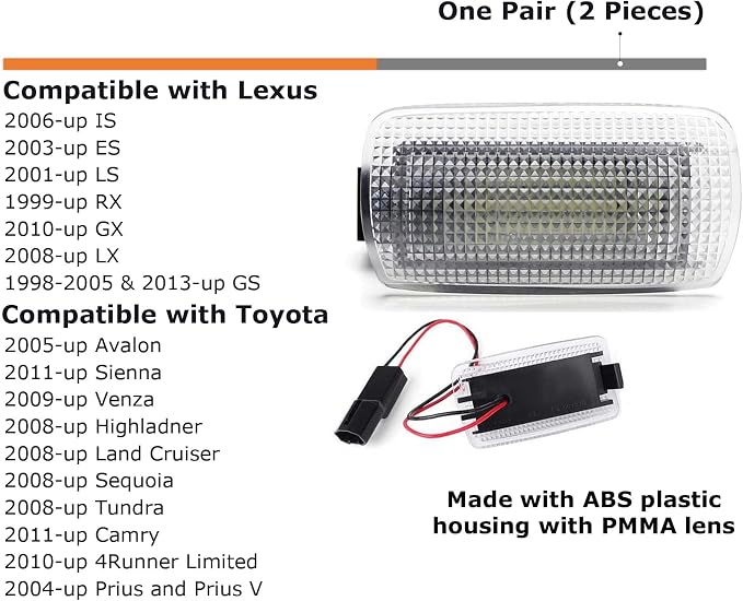iJDMTOY Full LED Side Door Courtesy Light Assy Compatible With Lexus IS ES GS LS RX GX LX; Compatible With Toyota Avalon Sienna Venza Camry Prius 4Runner, Powered by 18-SMD Ice Blue LED