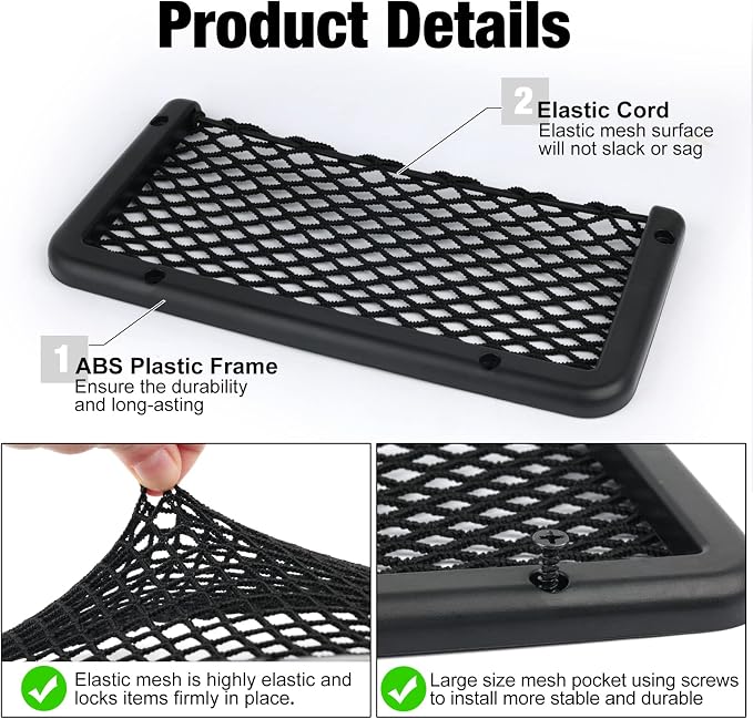 ABS Plastic Frame Automotive Cargo Nets Car Net Pocket Phone Car Mesh Net Holder RV Storage Boat Cargo Pocket Organizer Framed Mesh Net Pocket with Screws for Auto RV Net(2, 9 x 4 Inch)