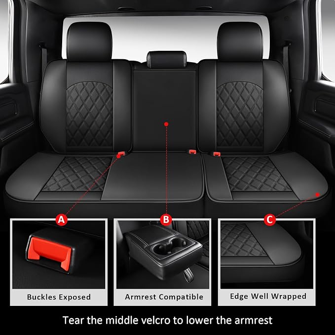 MIROZO Dodge Ram Seat Covers Full Set,Waterproof Car Seat Cover Fits for 2009-2026 Ram 1500/2500/3500 Crew Quad Regular Cab,Heavy Duty Protection Pickup Cushions with Split Flat Bench 40/60,Black