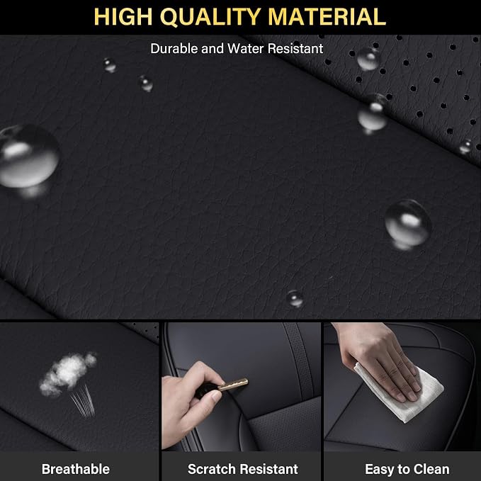 Coverado Full Set Seat Covers Faux Leather(Black) Easy Install,Waterproof, Custom Fit Chevy Silverado/GMC Sierra (2007-2013/2019-2025 1500; 2020-2025 2500HD/3500HD) Crew/Double/Extended Cab