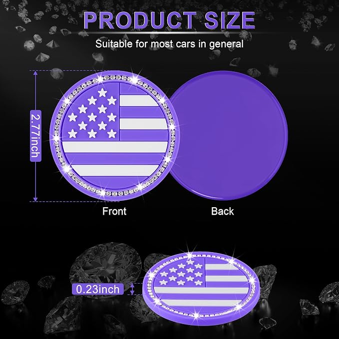 JUSTTOP Bling Car Cup Holder Coaster,4PCS American Flag Cup Holder Insert,Universal Non-Slip Cup Holders,Car Accessories Interior for Women and Man(Purple)