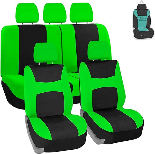 FH Group Car Seat Cover Light Breezy Green Seat Cover Flat Foam Padding Cloth Full Set Automotive Seat Covers, Airbag Compatible & Split Rear Universal Fit Interior Accessories for Cars Trucks and SUV