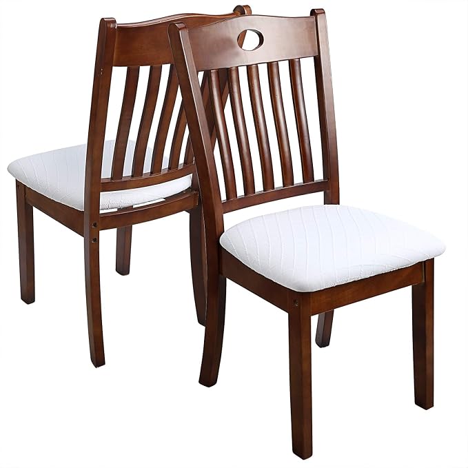 Fuloon Stretch Chair Seat Covers 6 PCS, Removable Washable Dining Chair Covers Anti-Dust Dining Room Seat Cushion Slipcovers (6, White)