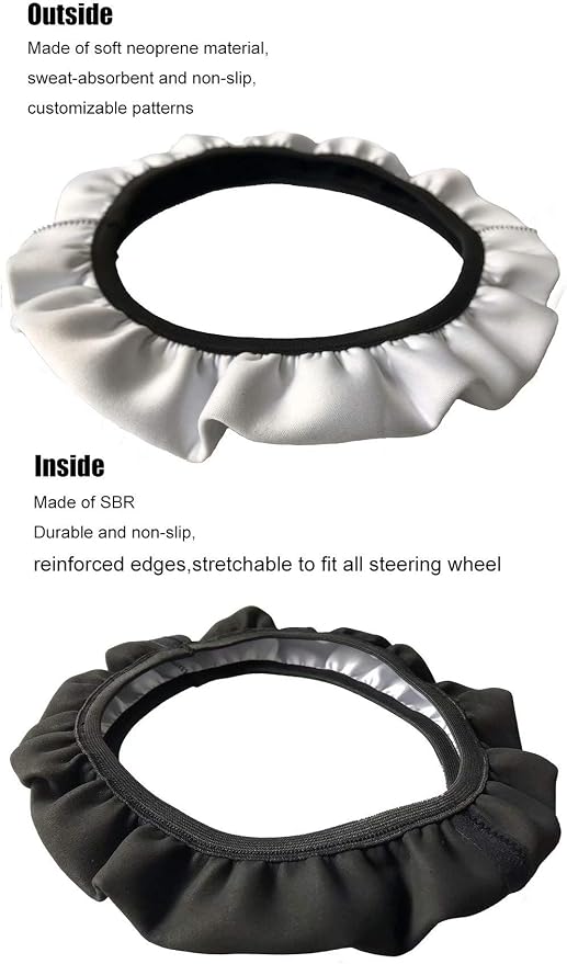 AFPANQZ Skulls Print Car Steering Wheel Cover Stretch-on Fabric Neoprene Comfortable Grip Automotive Steering Wheel Protector Adult Anti-Slip Universal 15 inch Machine Washable Gray