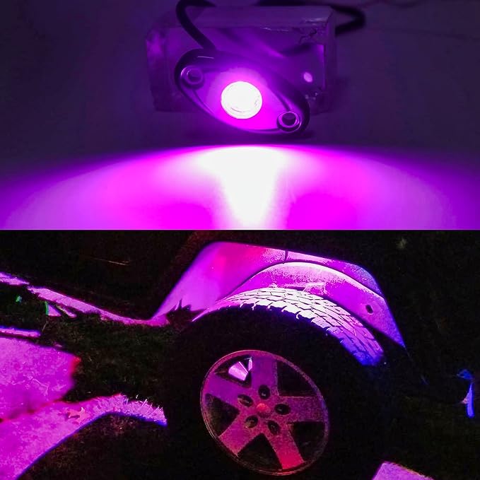 Purple Pink Underglow Led Rock Lights for Car Wheel Well Lights 12V 4 Pods | Waterproof Underbody Kit Crawler Crawling Dome Exterior Lamps for ATV RZR UTV SUV Off-Road Motorcycle Glow Trail Rig Fender