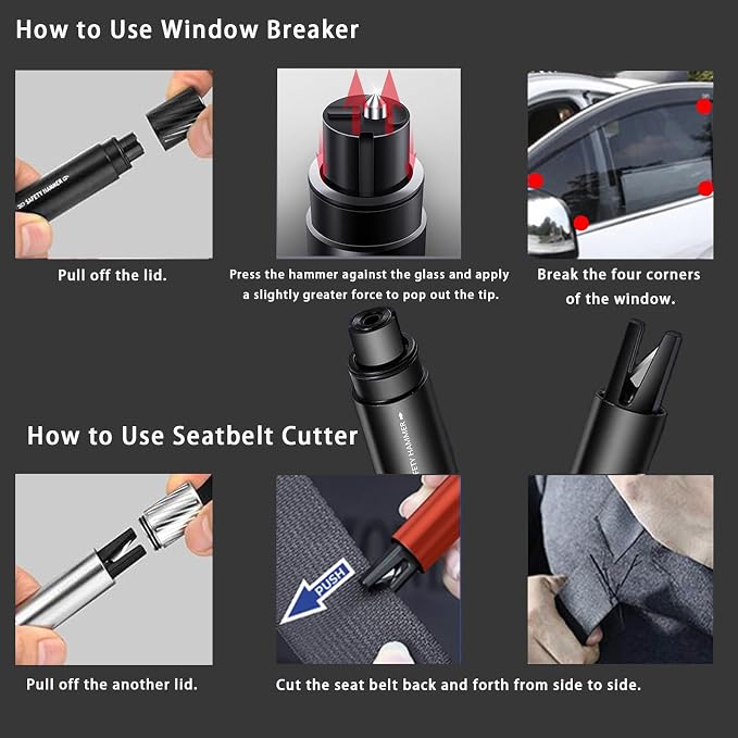2 Pack Upgraded Safe Hammer,Underwater Glass Breaker,Emergency Window Breaker & Seatbelt Cutter,Car Window Breaker Tool,Glass Breaker and Seatbelt Cutter for Cars