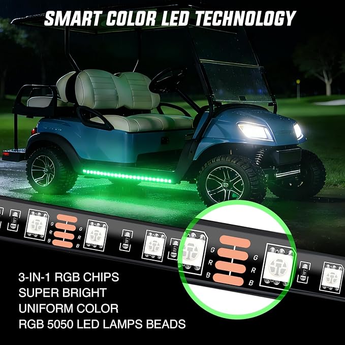 Nilight 2PCS Golf Cart Underbody Lights Kit RGB Multi-Mode LED Neon Accent Lighting Lamp APP Remote Control Sound Active Music Sync IP67 Waterproof 12V-66V for EZGO Yamaha Club Car