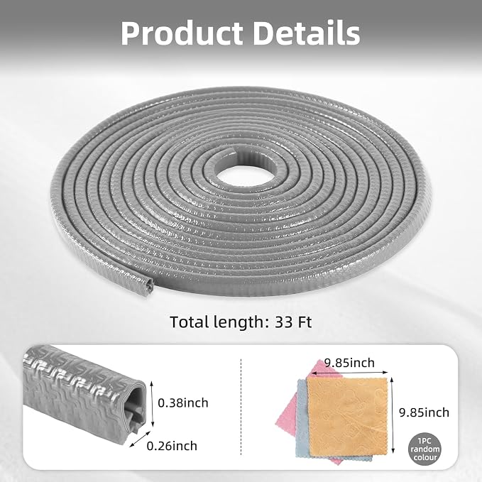 SINGARO 33Ft (10M) Car Door Edge Guard, No Glue Car Door Entry Guard Protective Strip, Rubber Edge Trim Car Door Protector, Applicable to Car, Truck, SUV and ATV, Car Exterior Accessories（Gray）