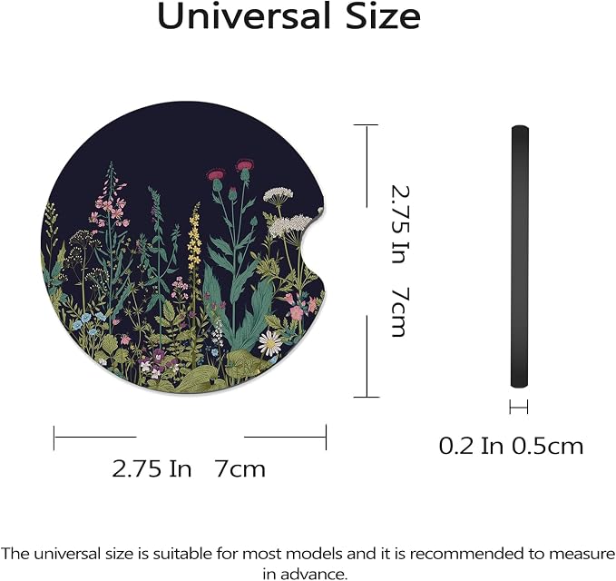 Car Coasters for Cup Holders - Dandelion Vintage Flowers | 2 Pack Anti Slip Universal Rubber Car Cup Coaster for Women Men, Car Interior Accessories
