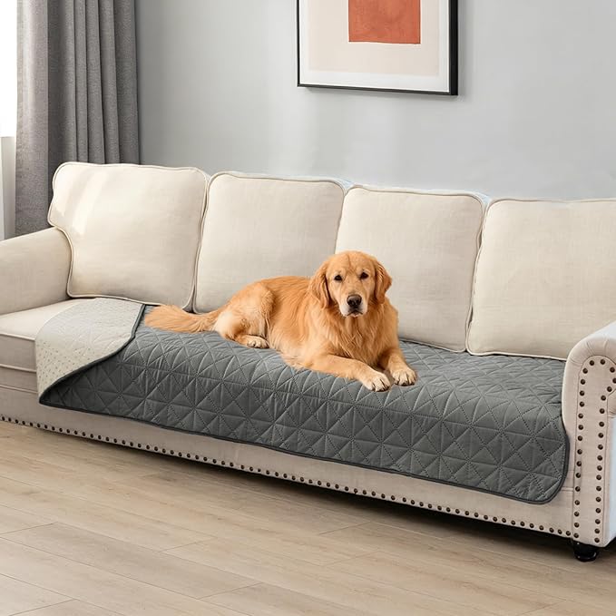 Ameritex Sofa Cover Waterproof for Seats Couch Cover for Dogs Pet Couch Cover Velvet for Chair Loveseat Sofa Machine Washable (Dark Grey, 30x100 Inch)