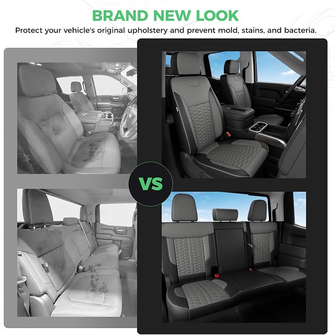 Custom Seat Covers for 2019-2026 Silverado/Sierra 1500 Crew Cab | Fits 2500/3500HD 2020-2026, Jump Seat Cover(armrest storage only), Faux leather, Waterproof, Scratch-resistant, Easy-clean