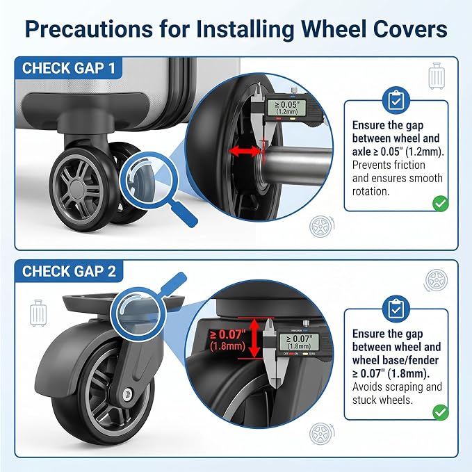 16 Pcs Luggage Wheel Covers for Spinner Wheels, Fits 2–2.4 Inch Wheels | Silicone, Wear-Resistant, Anti-Noise, Reduces Vibration, Protects Wheels