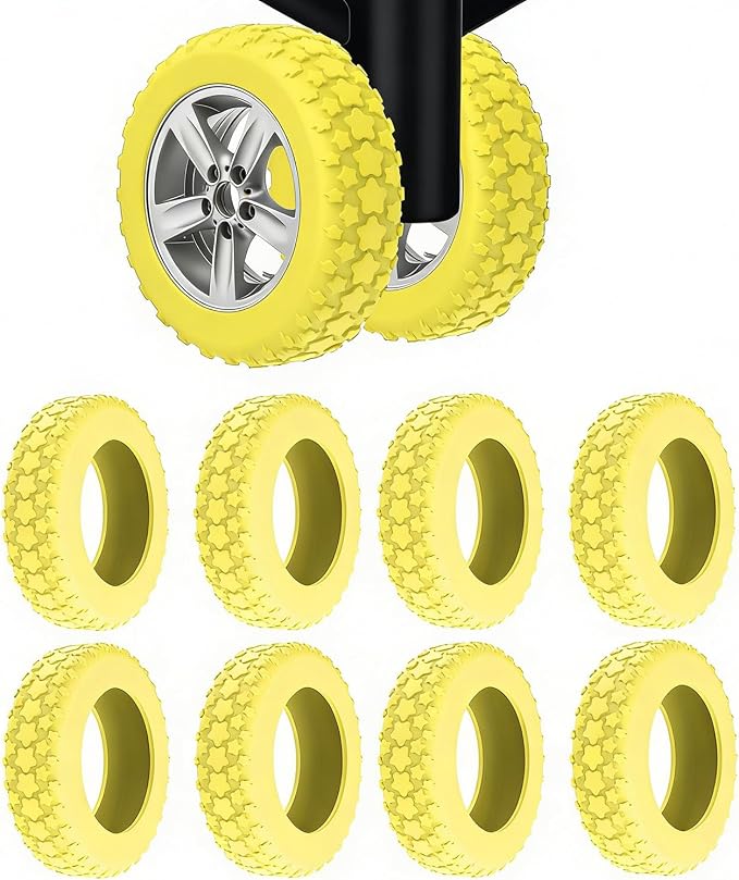 8PCS Luggage Wheel Protector, Premium Silicone Protectors for 2-2.4" Spinner Wheels Anti-Slip, Ultra-Quiet & Wear-Resistant Travel Accessories for Suitcase (Yellow)