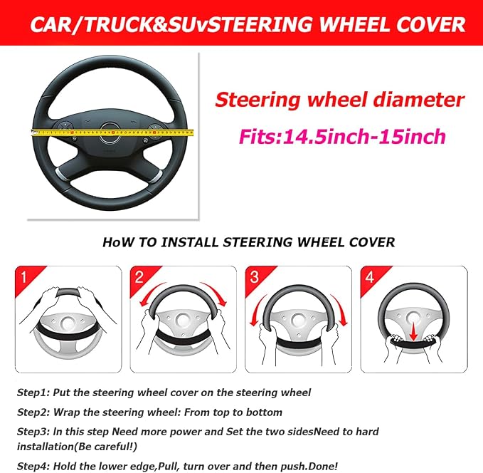 Osilly 15 Inch Car Leather Steering Wheel Cover, Automotive Accessories Elastic Breathable Anti-Slip Soft Wheel Protector Fits Men and Women, Suitable for SUVs, Trucks, Vehicles and RVs (Black/Blue)