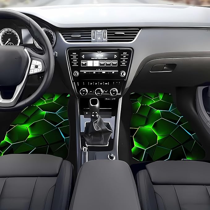 Universal Fit Car Floor Mats Set of 4Pcs, Green Honeycomb Print All-Weather Front Rear Car Carpet Mats, Non-Slip Car Floor Mat Car Accessories for Automotive Trucks SUV Sedans Vans