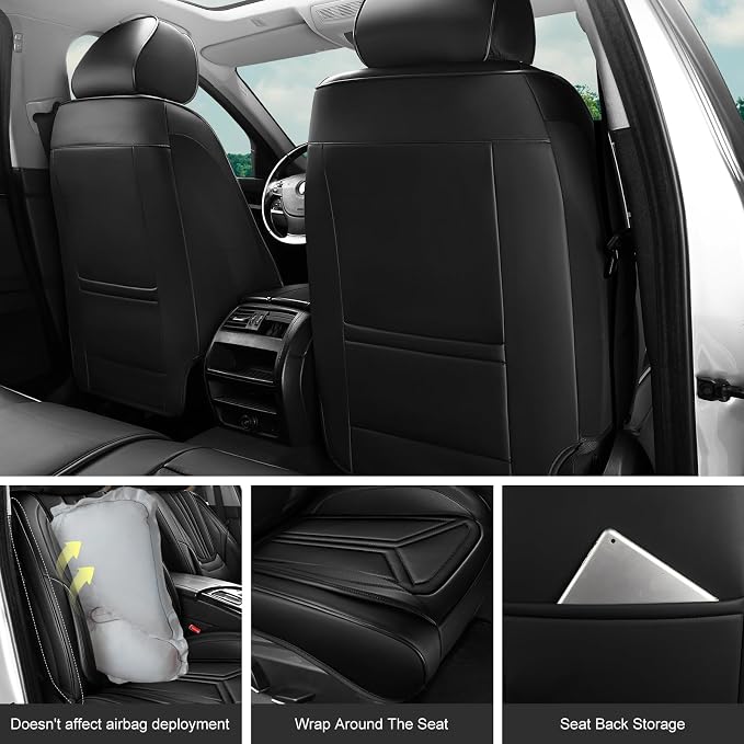 Car Seat Covers Full Set Black, Premium Leather Car Seat Covers, Waterproof and Breathable Seat Covers, Universal Car Seat Protector Fit for Cars, Trucks, SUVs, Pick-ups