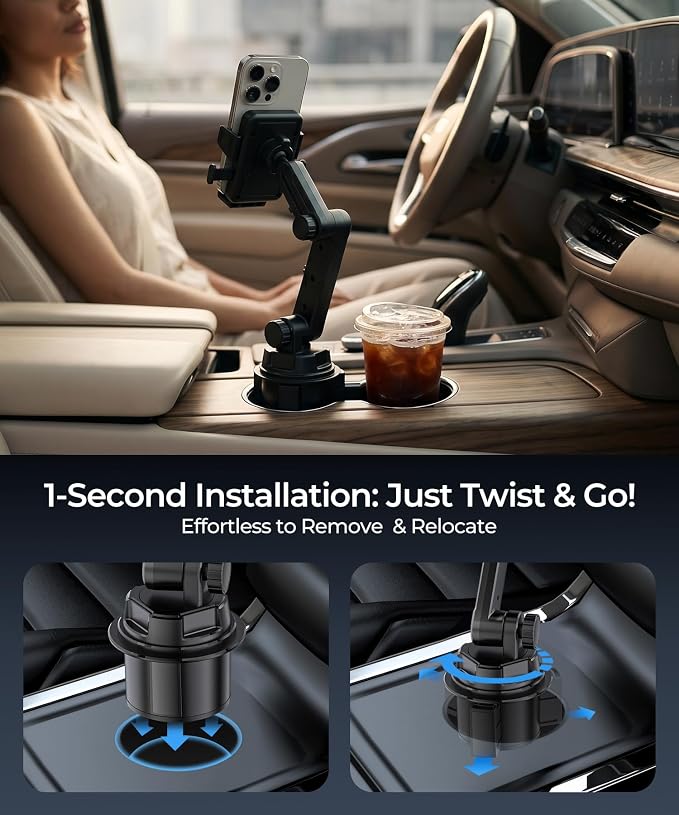 Cup Holder Phone Mount for Car,Adjustable Cup Mount Fits 4-7.2"Smartphones | Cup Holder Phone Mount for Car,Adjustable Cup Base 2.55"-3.66",Fits 4-7.2" iPhone & Android Phones,Stable for Cars SUV Trucks