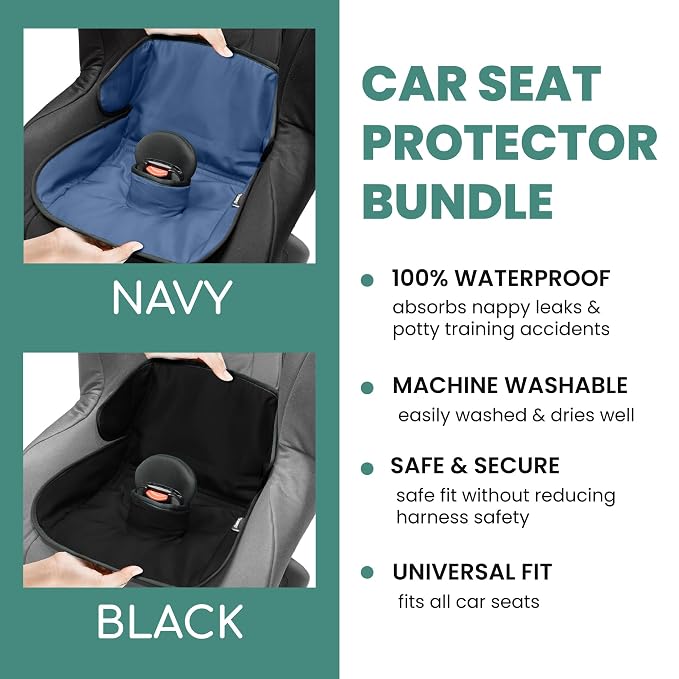 Lynmark® 2x Potty Training Car Seat Protector for Child Car Seat- Waterproof Soft Car Seat Piddle Pads for Toddlers, Baby- Travel-Friendly Washable Liner for Spills, Nappy Leak, Accident- Navy & Black