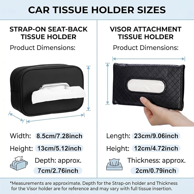Novabright 3 Pack Car Tissue Holder Sun Visor Napkin Holder PU Leather Tissues Box Cover Backseat Rectangle Organizer for Car Sun Visor Black Organization Accessories