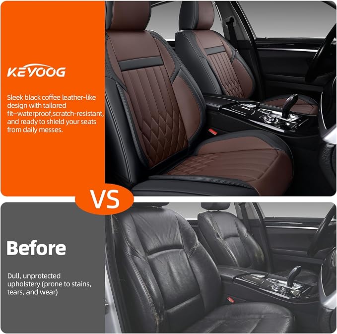 2-Seater Waterproof and Breathable Nappa Leather Car Seat Covers Full Set, Fit for Front Seats of Cars, Compatible with Airbags, Car Seat Protector Covers for Most Cars - Black Coffee