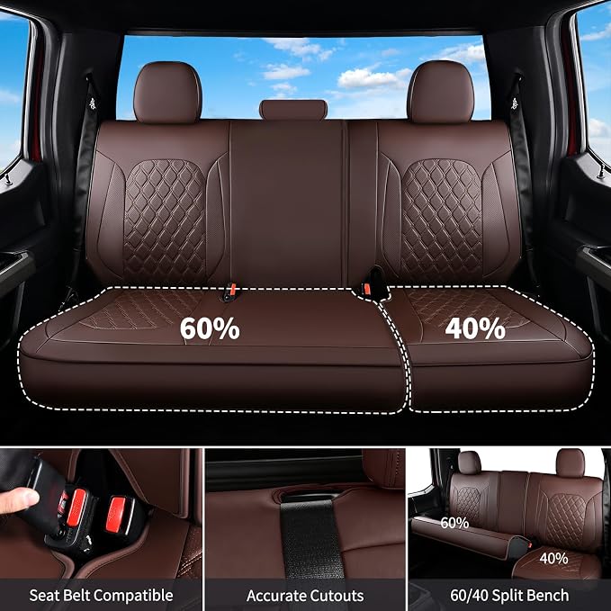 Huidasource Coffee Seat Covers Fit for Toyota Tacoma 2005-2015 Double & Crew Cab Base Prerunner SR5 Limited TRD Sport, Automotive Waterproof Leather Car Seat Cushion Cover(Full Set/Coffee)
