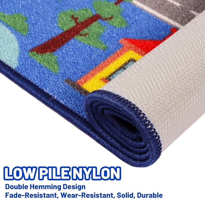 Kids Carpet Playmat Rug 78.7"x59", Car Rug for Kids Cars, Non-Slip Town City Road Map Kids Rugs for Playroom Bedroom Boys, Kids Cars Play Mat Track Road Rugs for Kid (78.7X59Inch,Blue)