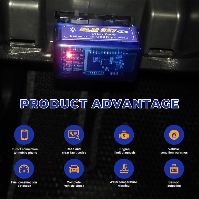 ELM327 OBDII Car Auto Diagnostic Scanner, OBD2 Bluetooth Scan Tool Mini Engine Fault Code Reader, Wireless Interface Adapter Portable Diagnostic Tool for Most OBDII Vehicles