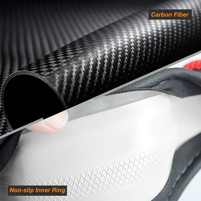 Labbyway Carbon Fiber Steering Wheel Cover, Universal 15 inch, Breathable, Anti-Slip, Warm in Winter and Cool in Summer, Black